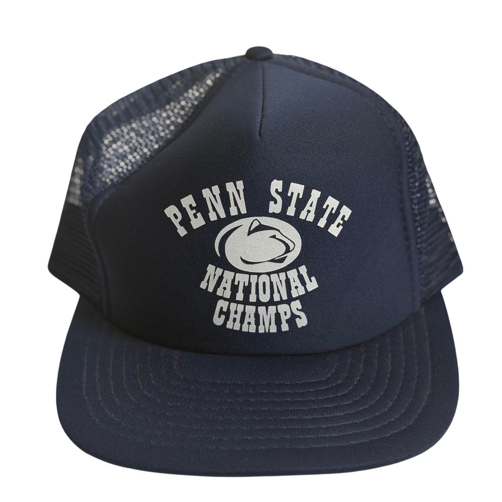 VTG Speedway Penn State Trucker Hat Blue National Champs Snapback Mesh Cap Mens